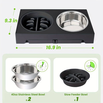 Elevated Dog Bowls, 5 Adjustable Heights Raised Dog Bowl Stand, With 2 Stainless Steel Dog Food Bowls And 1 Slow Feeder Dog Bowl, Adjusts To Height 3.2